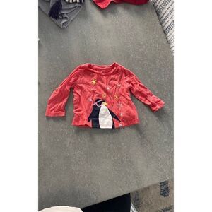 Gap penguin long sleeve shirt pink 6-12 months